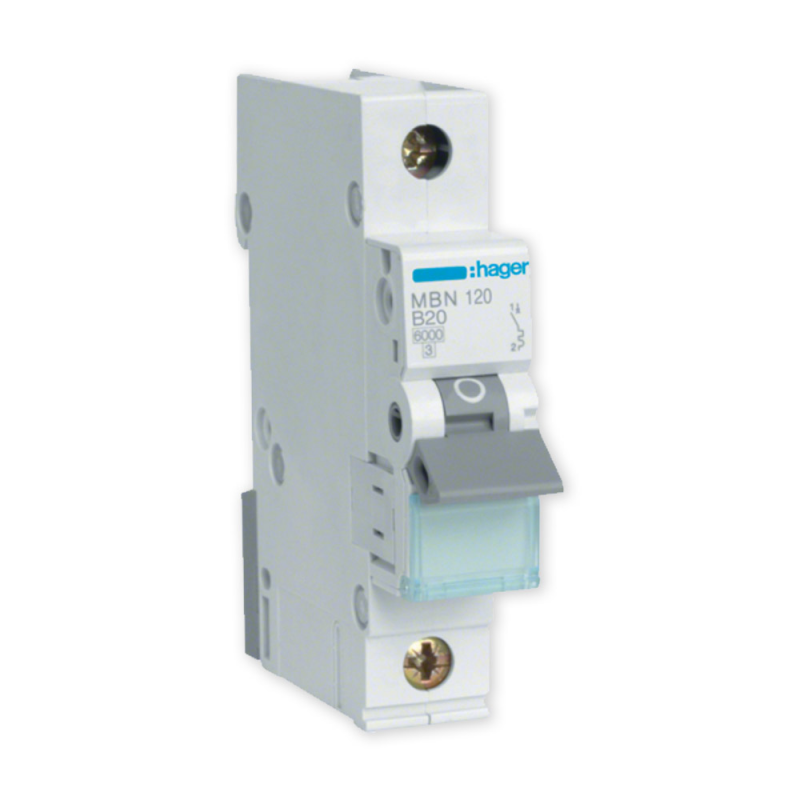 Wyłącznik nadmiarowo-prądowy, 6kA, charakterystyka B, 1-biegunowy, 20A MBN120E