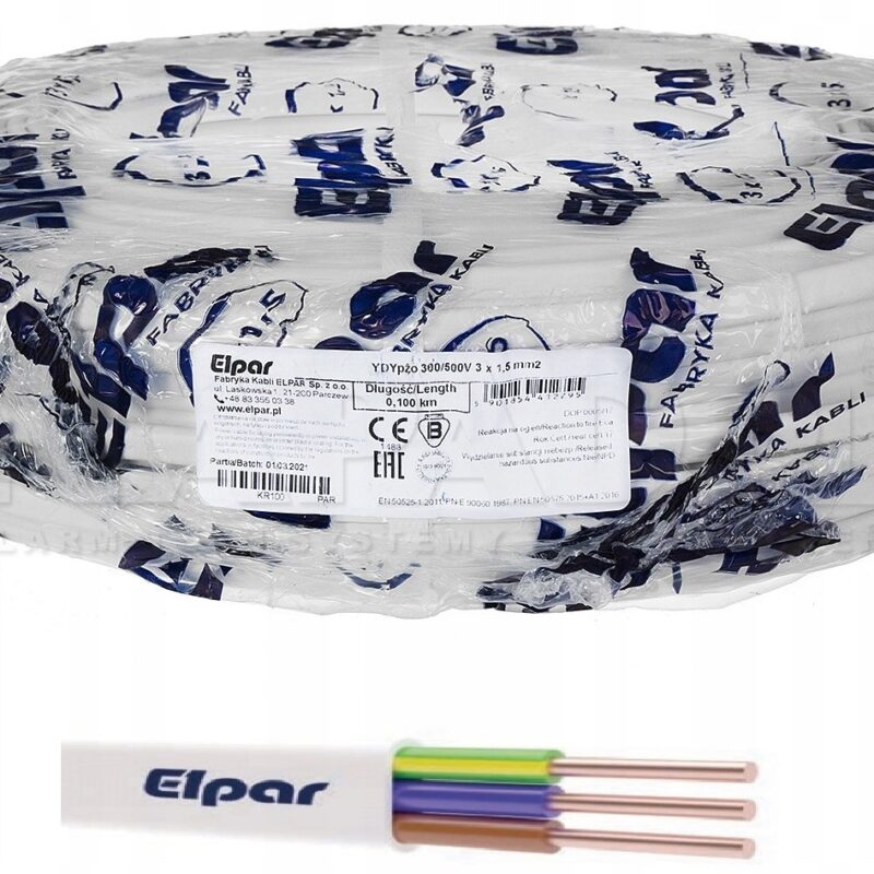 Przewód YDYP 3x1,5 ŻO 450/750V płaski kabel instalacyjny z żyłą ochronną